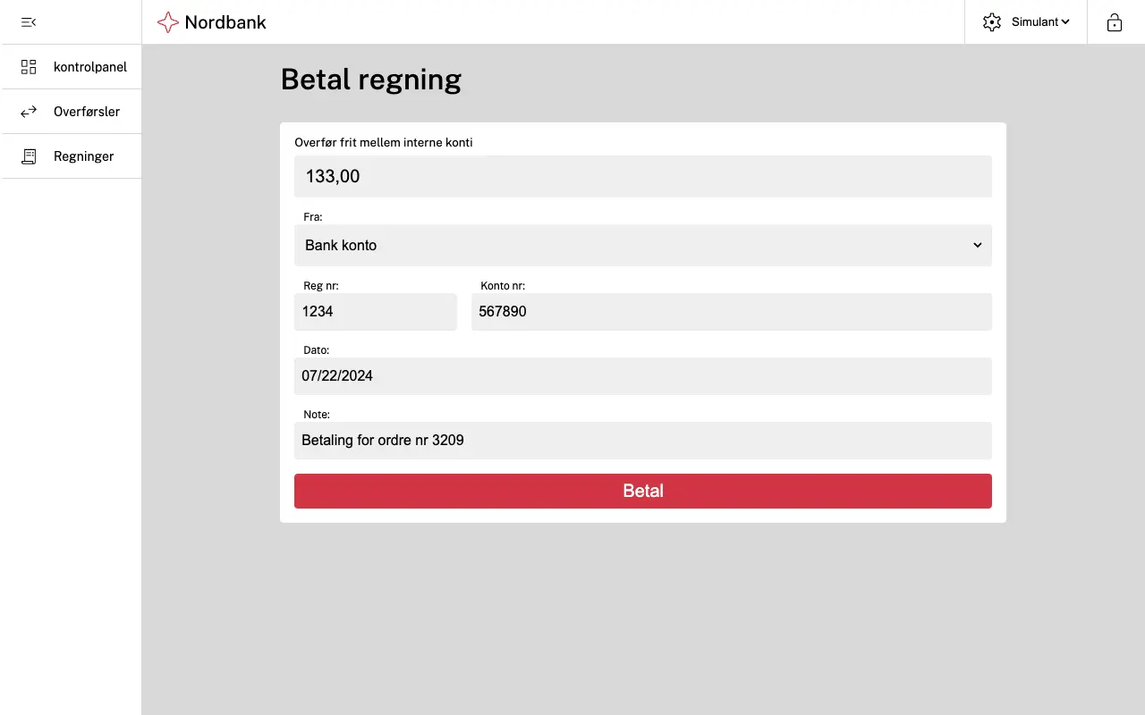 Bank betaling screenshot