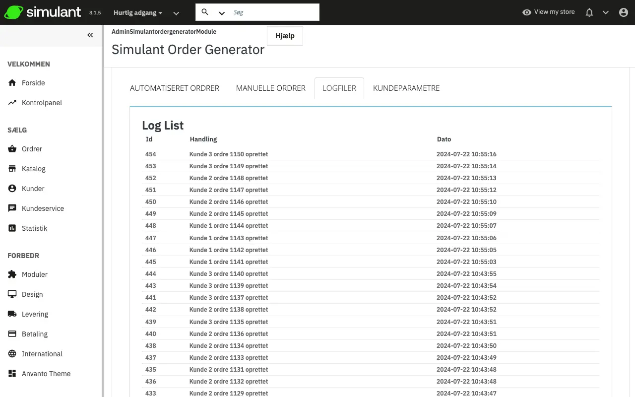 Ordregenerator logfiler screenshot